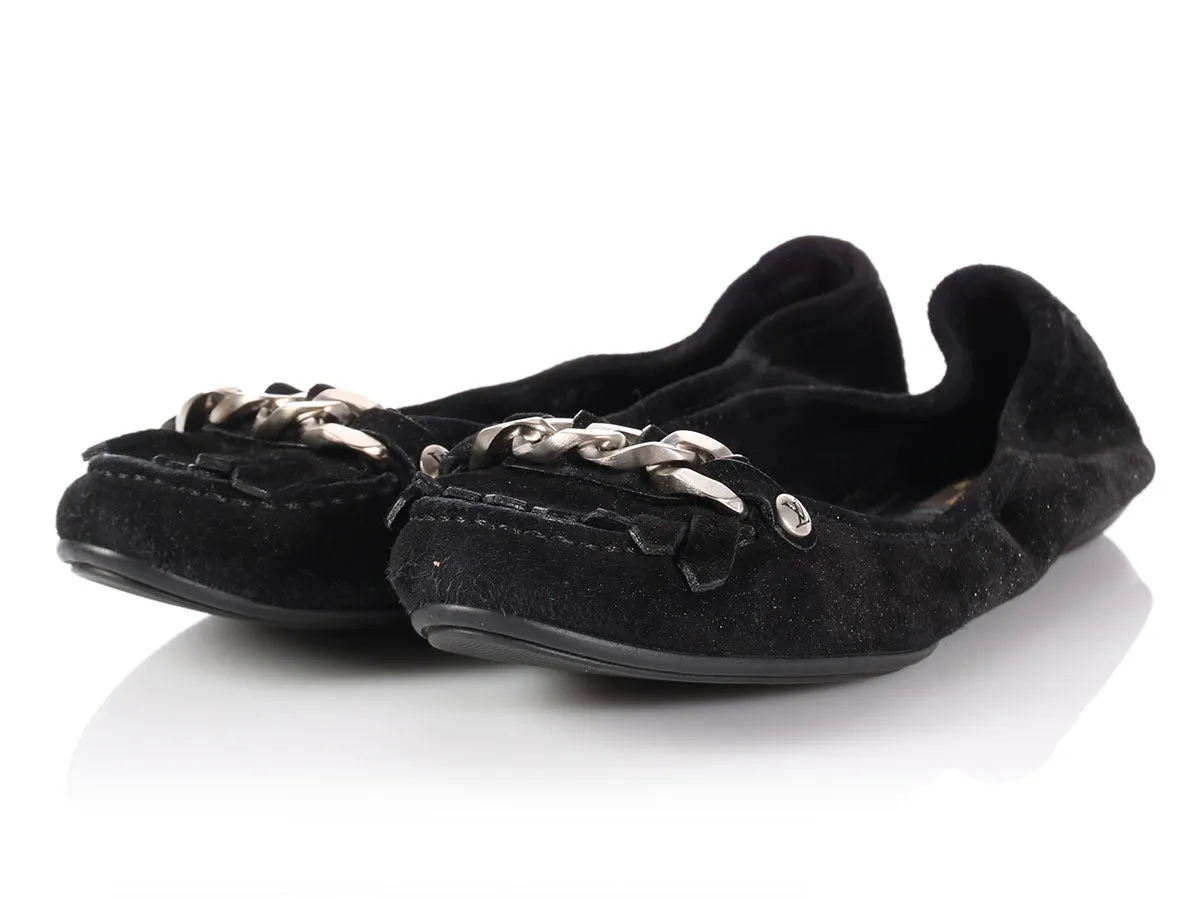 Louis Vuitton Black Suede Shimmer Whisper Ballerina Flats