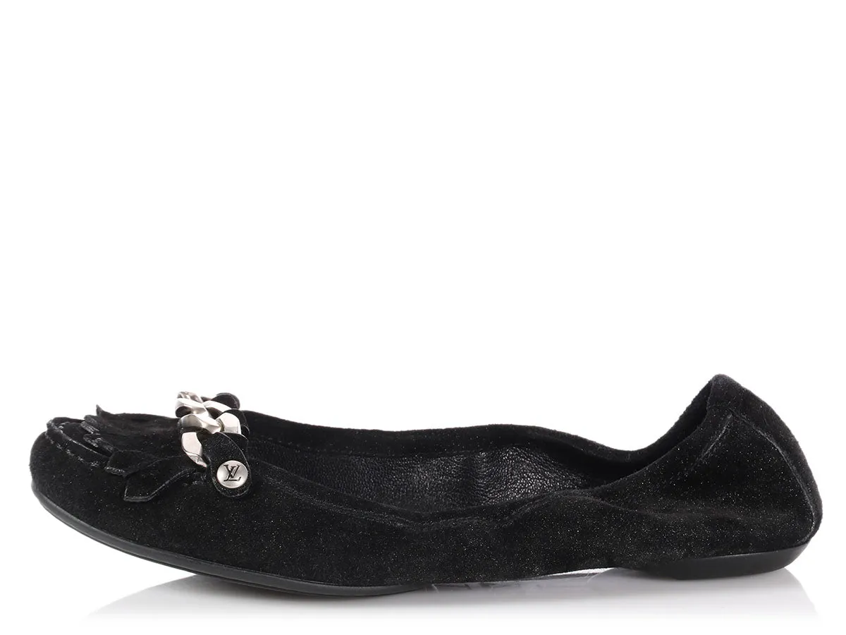 Louis Vuitton Black Suede Shimmer Whisper Ballerina Flats