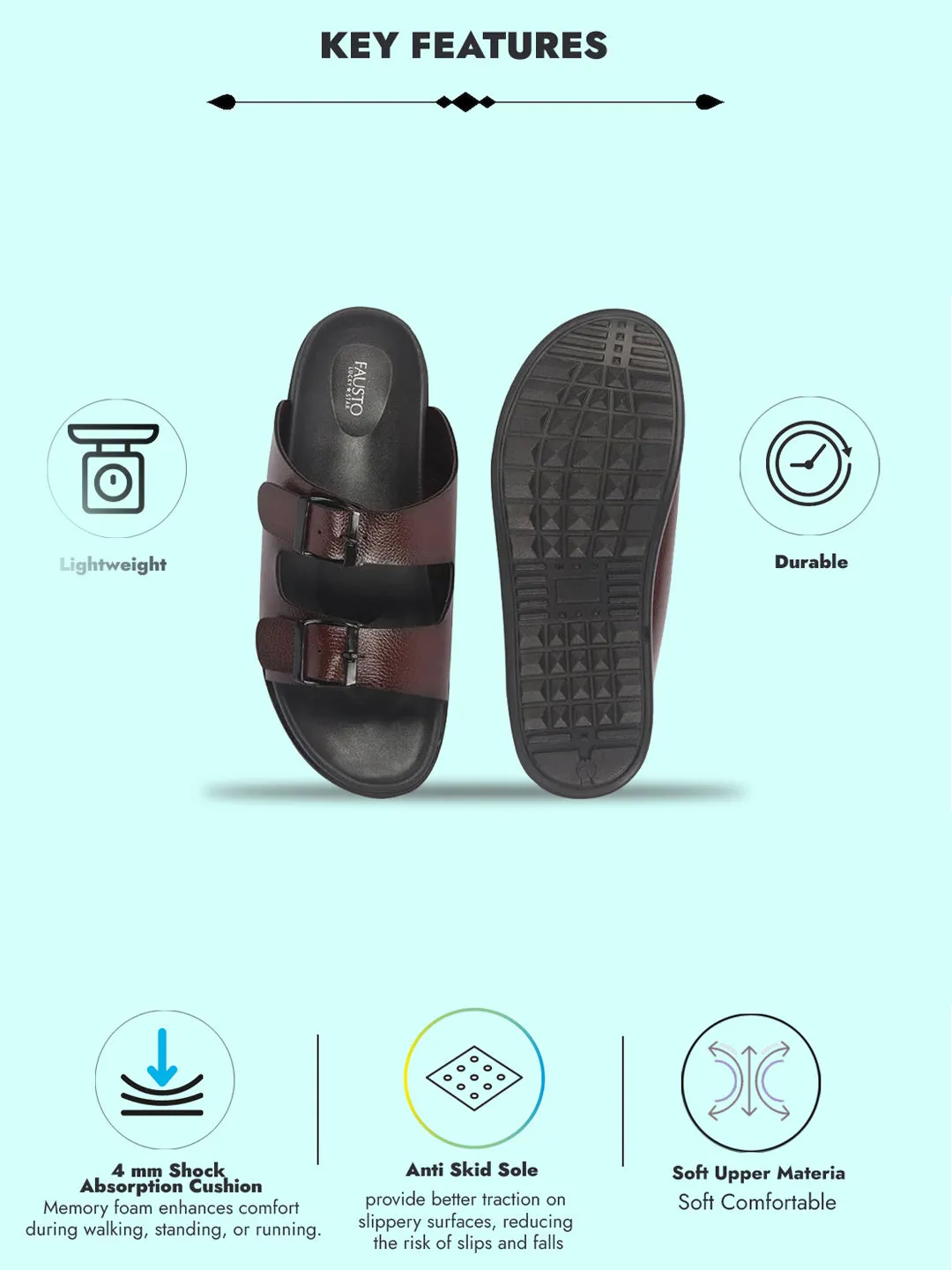 Men Brown Open Toe Multi Adjustable Strap Ethnic Kurta Slip On Sandals|Anti-Skid Sole Slippers|Memory Cushion Insole