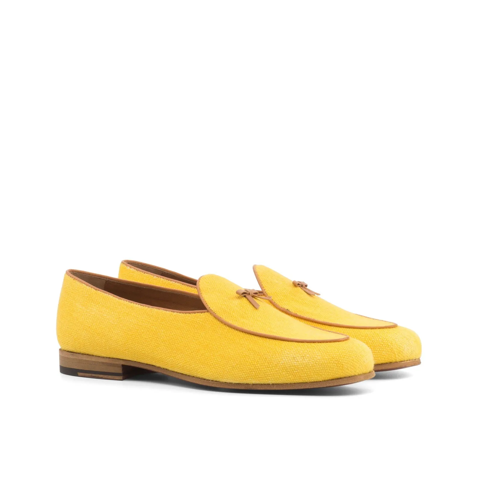 Men's Belgian Leather Slippers Wide Plus Size Yellow Brown 4327