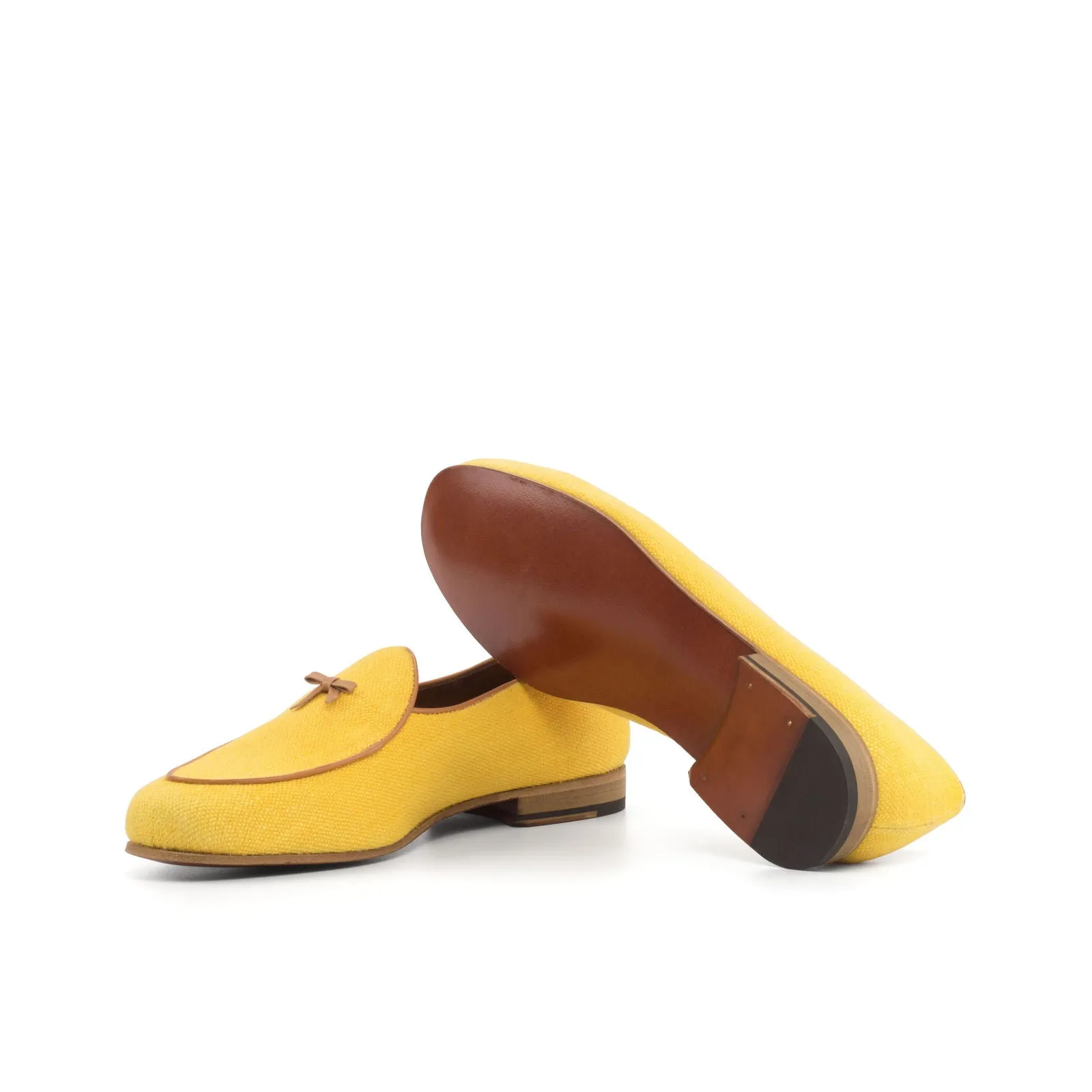 Men's Belgian Leather Slippers Wide Plus Size Yellow Brown 4327