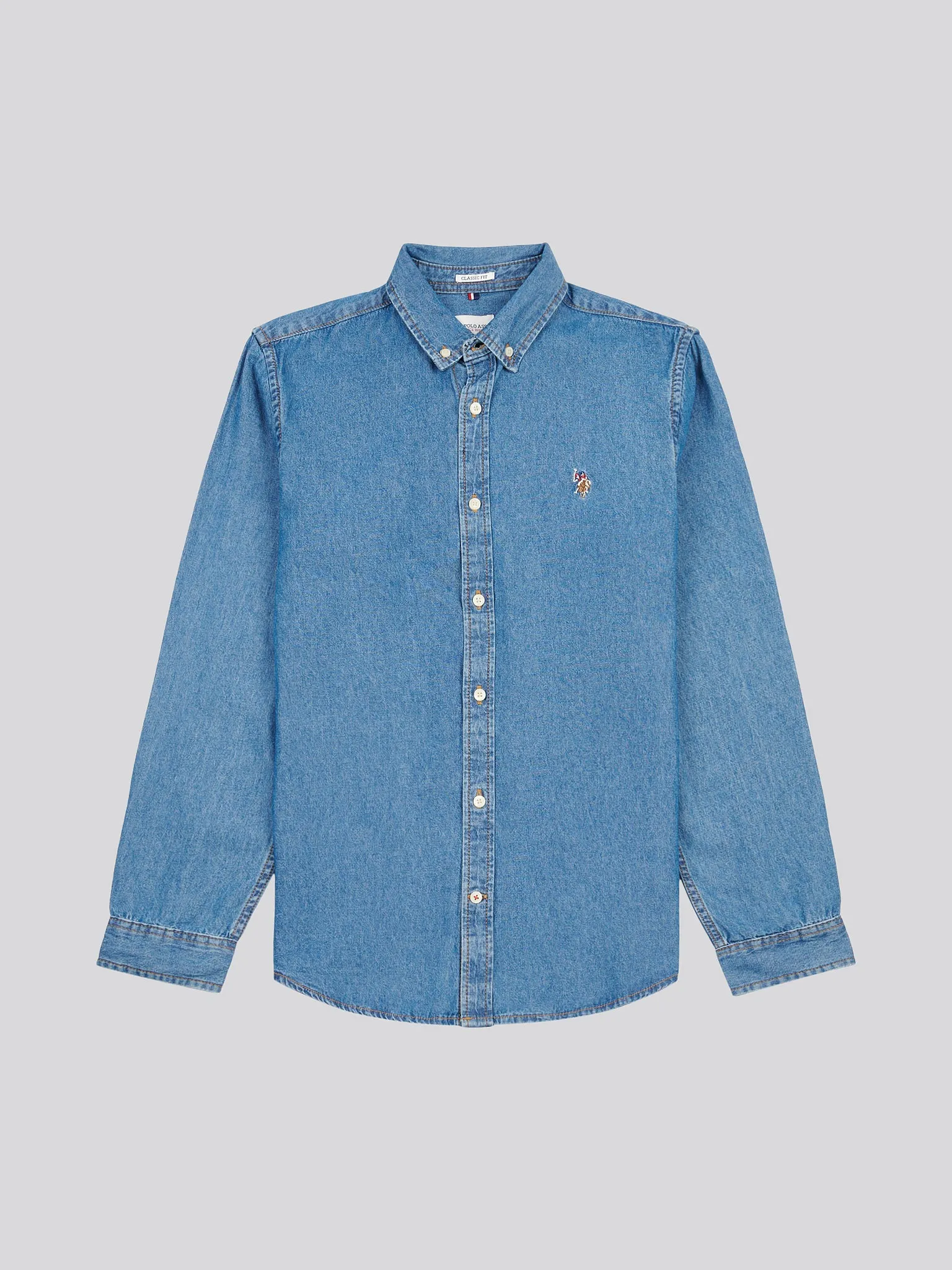 Mens Double Horsemen Chambray Long Sleeve Shirt in Medium Wash