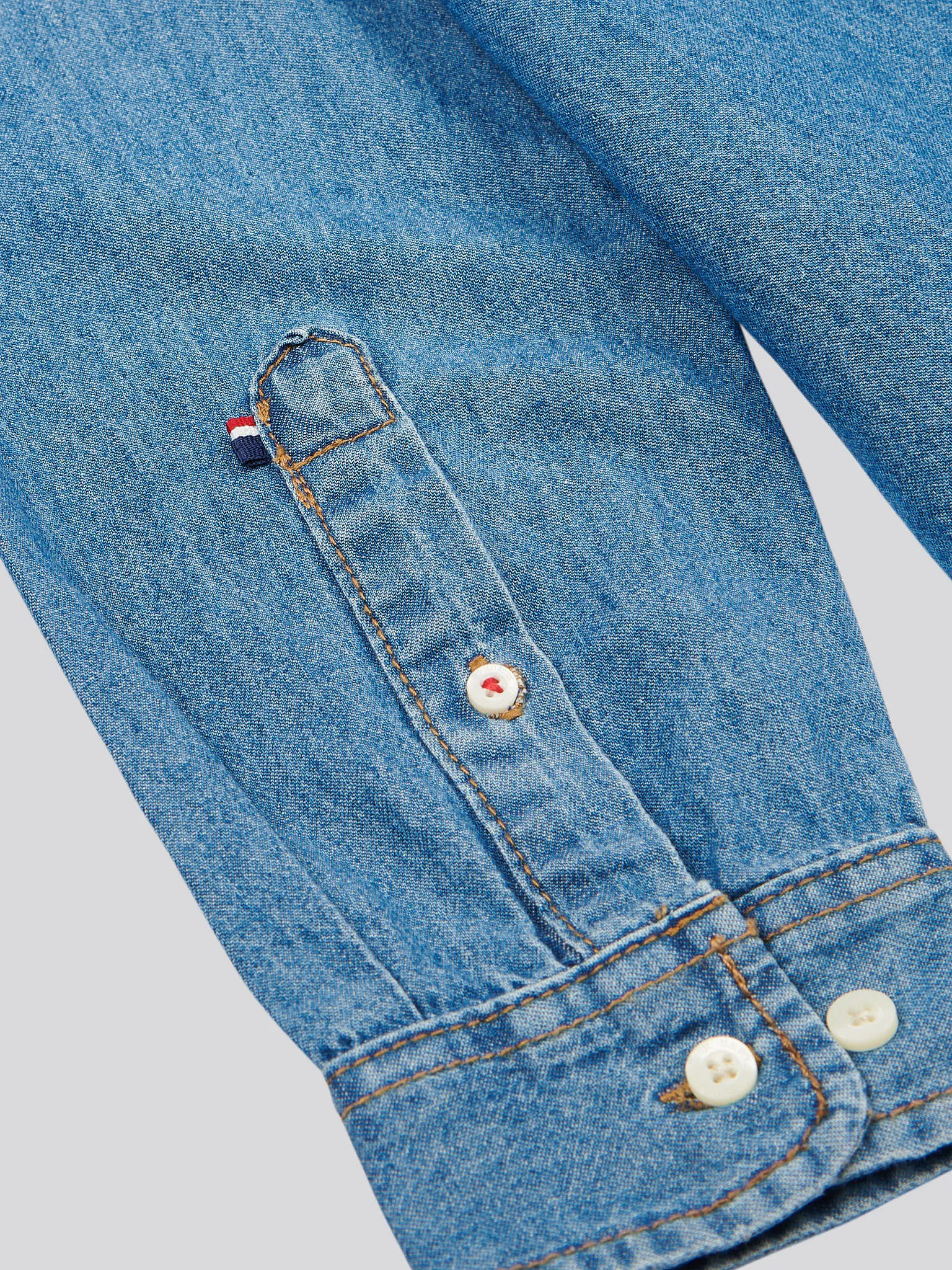 Mens Double Horsemen Chambray Long Sleeve Shirt in Medium Wash