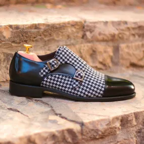 Men's Double Monk Leather Shoes Wide Plus Size Black 1491