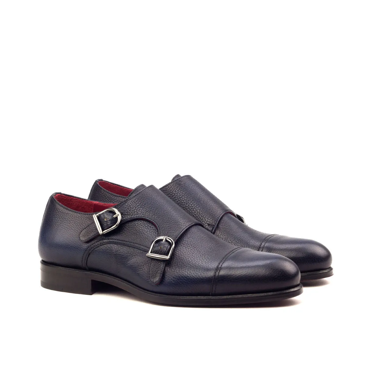 Men's Double Monk Leather Shoes Wide Plus Size Blue 2578
