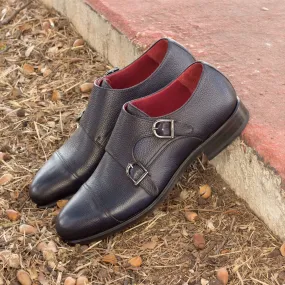 Men's Double Monk Leather Shoes Wide Plus Size Blue 2578