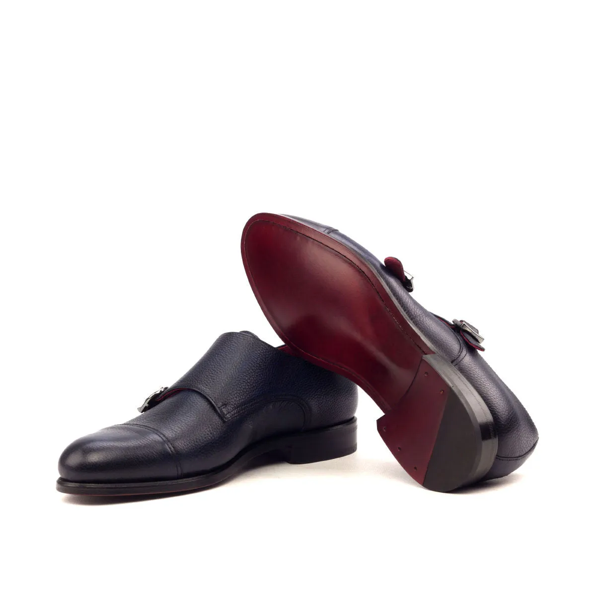 Men's Double Monk Leather Shoes Wide Plus Size Blue 2578