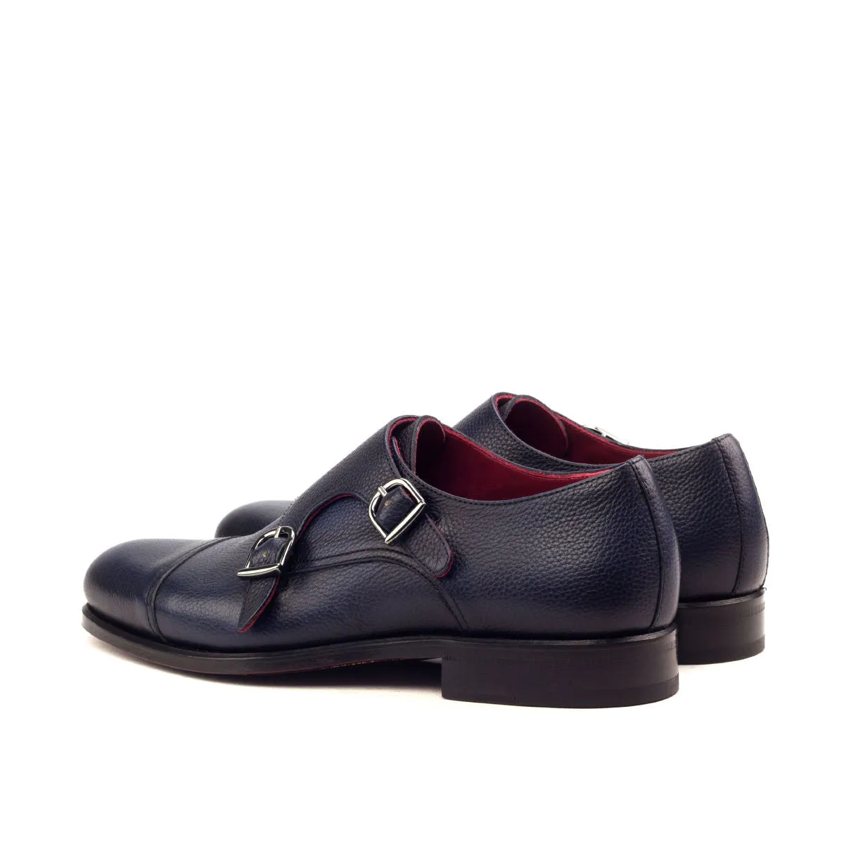 Men's Double Monk Leather Shoes Wide Plus Size Blue 2578