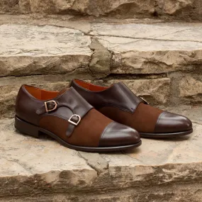 Men's Double Monk Leather Shoes Wide Plus Size Brown Dark Brown 2063