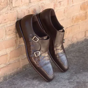 Men's Double Monk Leather Shoes Wide Plus Size Brown Dark Brown 2271