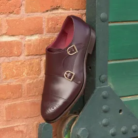 Men's Double Monk Leather Shoes Wide Plus Size Burgundy 2778