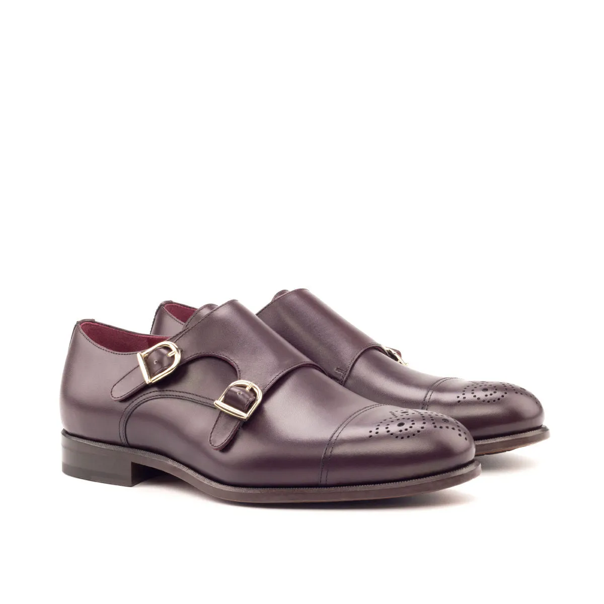 Men's Double Monk Leather Shoes Wide Plus Size Burgundy 2778