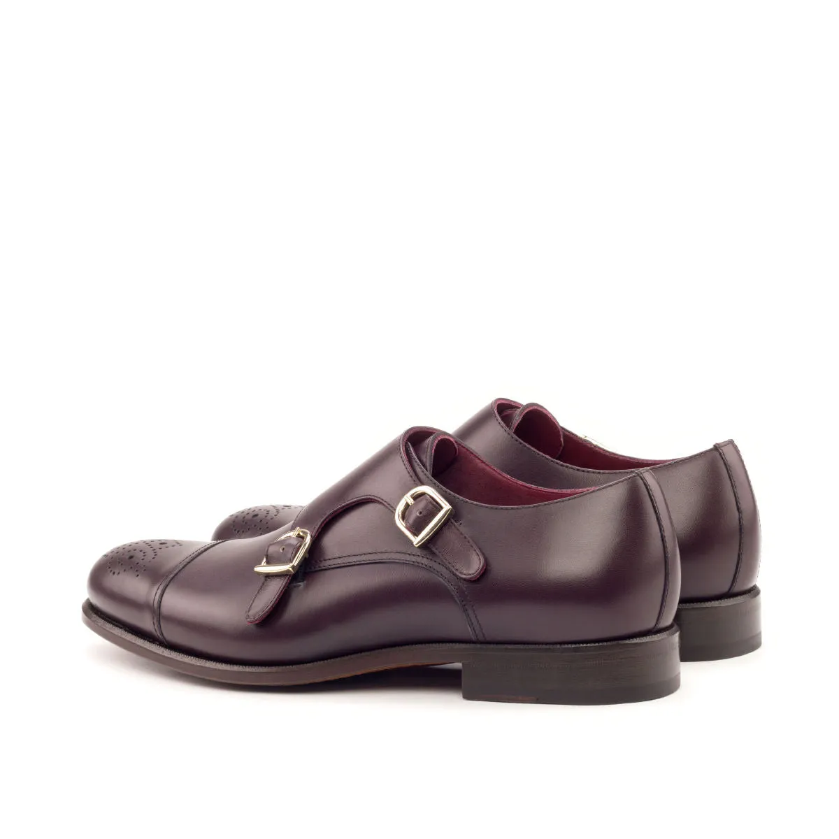 Men's Double Monk Leather Shoes Wide Plus Size Burgundy 2778