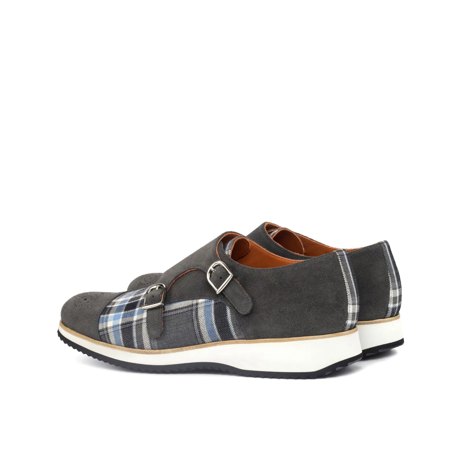 Men's Double Monk Leather Shoes Wide Plus Size Grey 4414