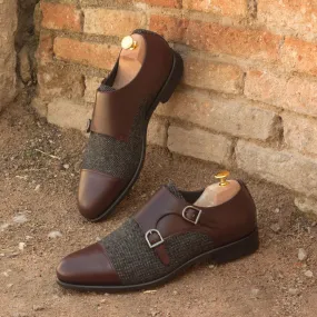 Men's Double Monk Leather Shoes Wide Plus Size Grey Burgundy 2661