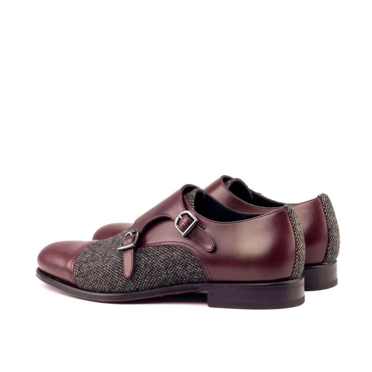 Men's Double Monk Leather Shoes Wide Plus Size Grey Burgundy 2661