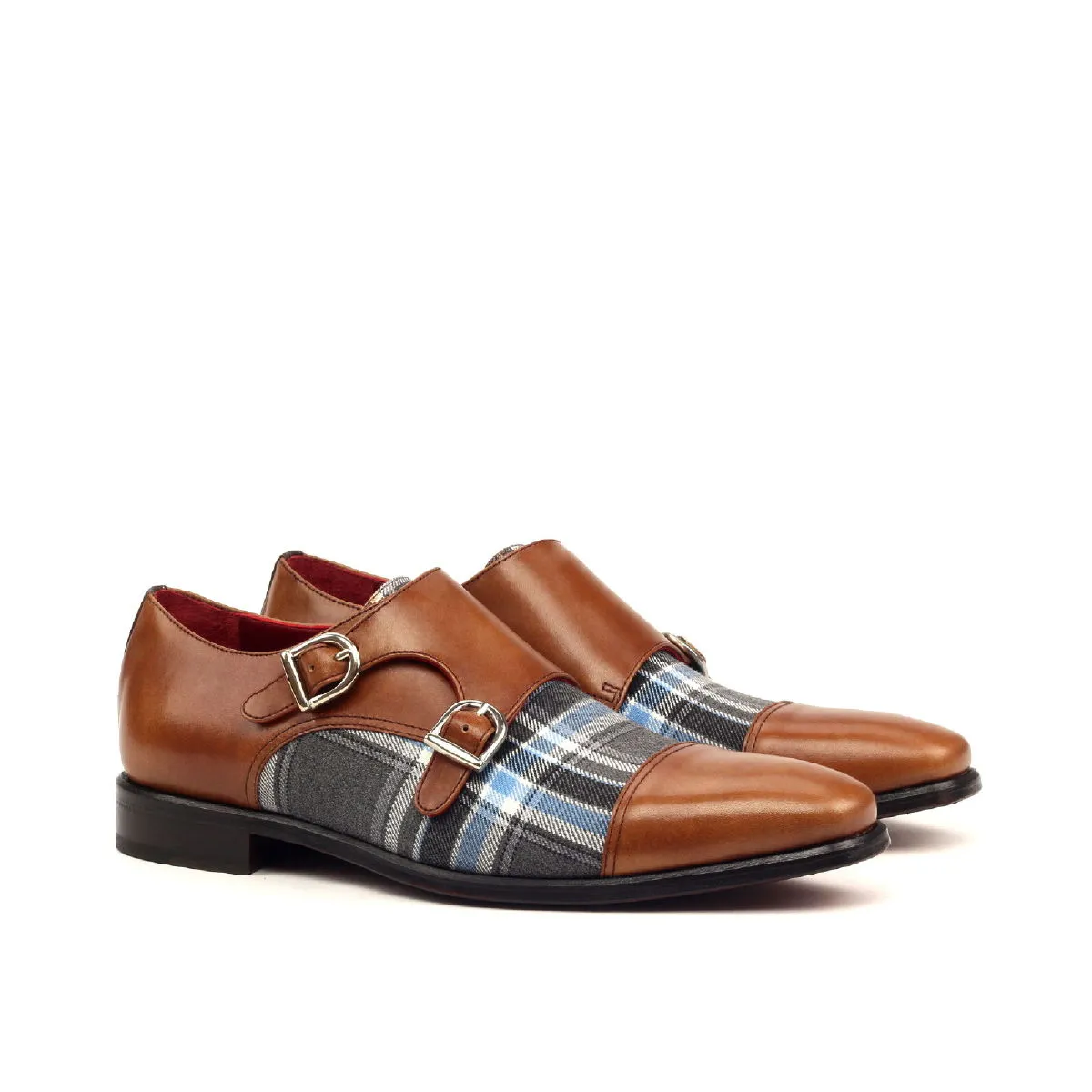 Men's Double Monk Leather Shoes Wide Plus Size Grey Dark Brown 2383