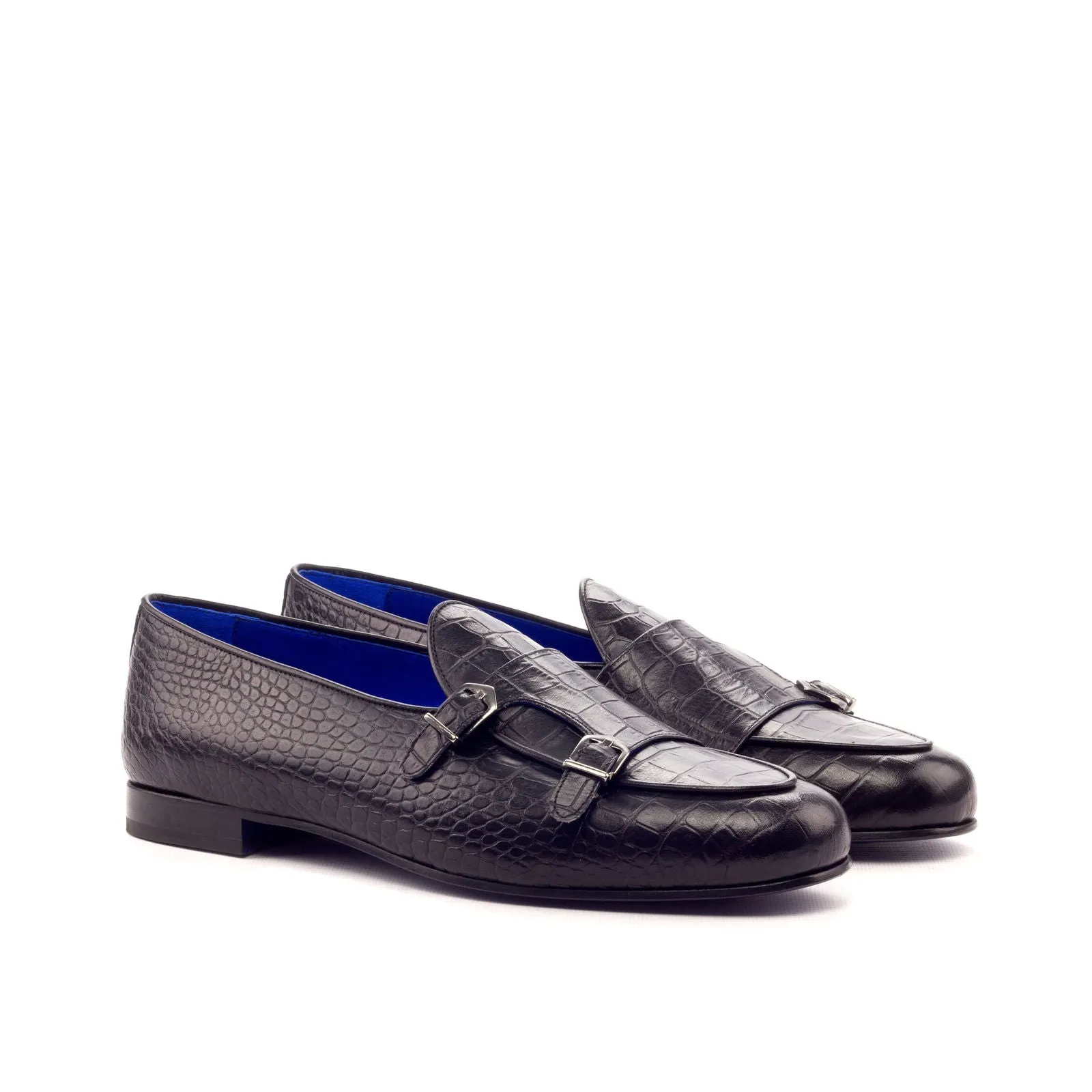 Men's Double Monk Leather Slippers Wide Plus Size Black 3358