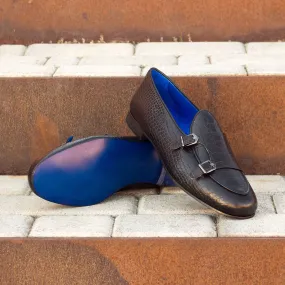Men's Double Monk Leather Slippers Wide Plus Size Black 3358