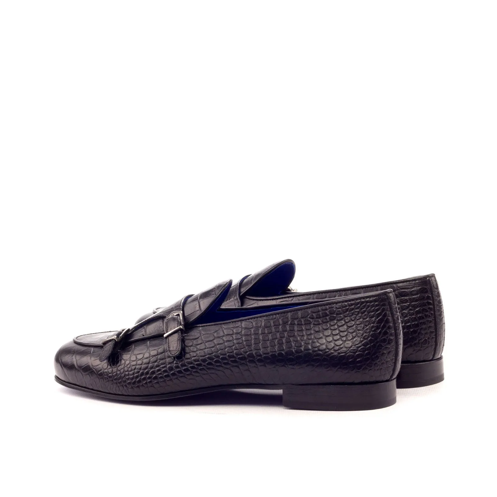 Men's Double Monk Leather Slippers Wide Plus Size Black 3358
