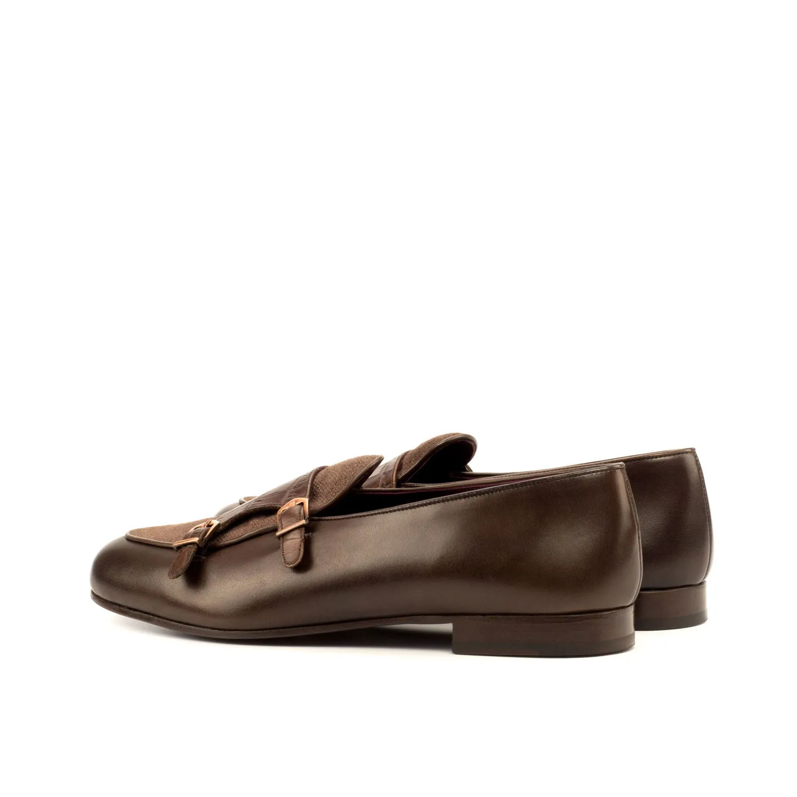 Men's Double Monk Leather Slippers Wide Plus Size Brown Dark Brown 3648