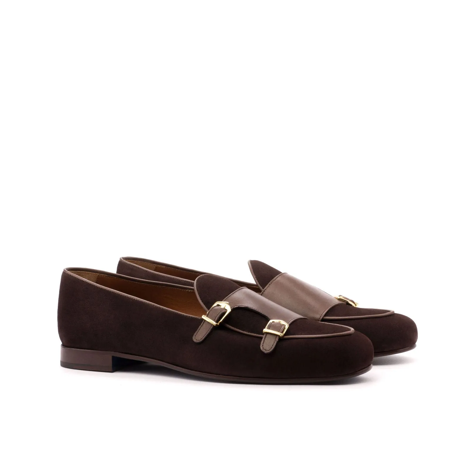 Men's Double Monk Leather Slippers Wide Plus Size Brown Dark Brown 3928