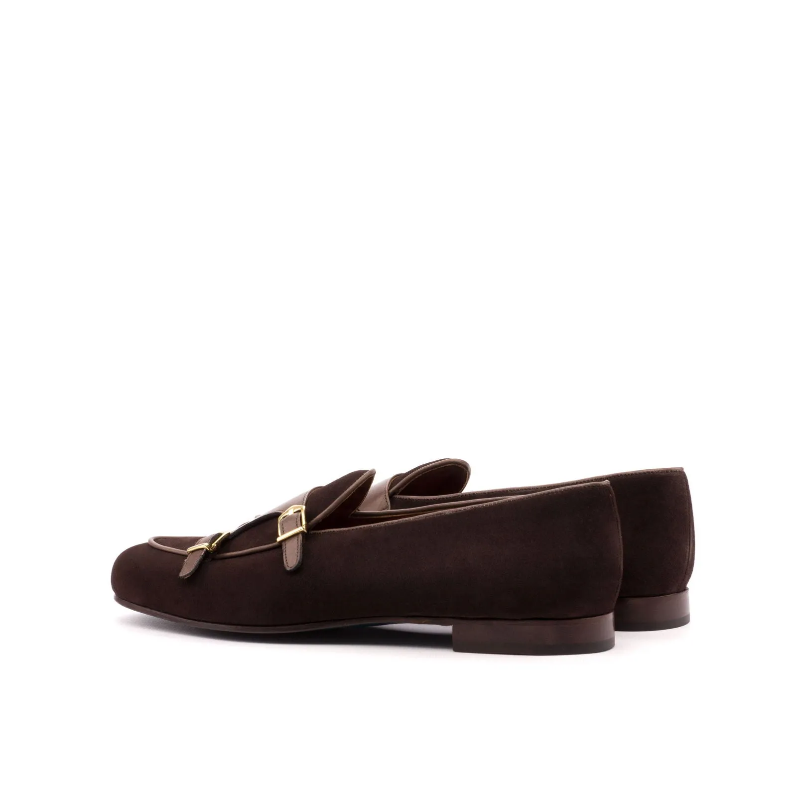 Men's Double Monk Leather Slippers Wide Plus Size Brown Dark Brown 3928
