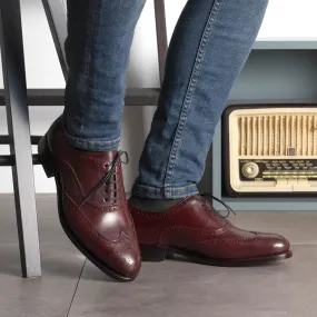 Men's Full Brogue Leather Shoes Goodyear Welt Wide Plus Size Burgundy 5695