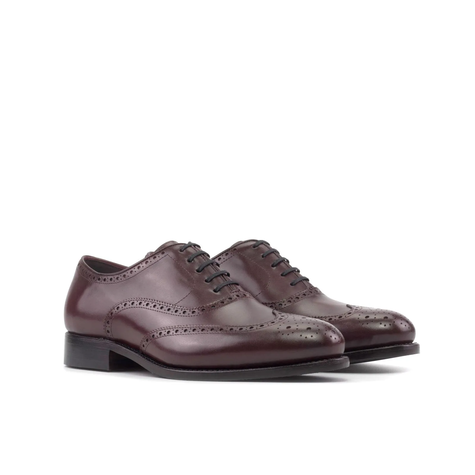 Men's Full Brogue Leather Shoes Goodyear Welt Wide Plus Size Burgundy 5695
