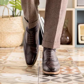 Men's Full Brogue Leather Shoes Goodyear Welt Wide Plus Size Dark Brown 5539