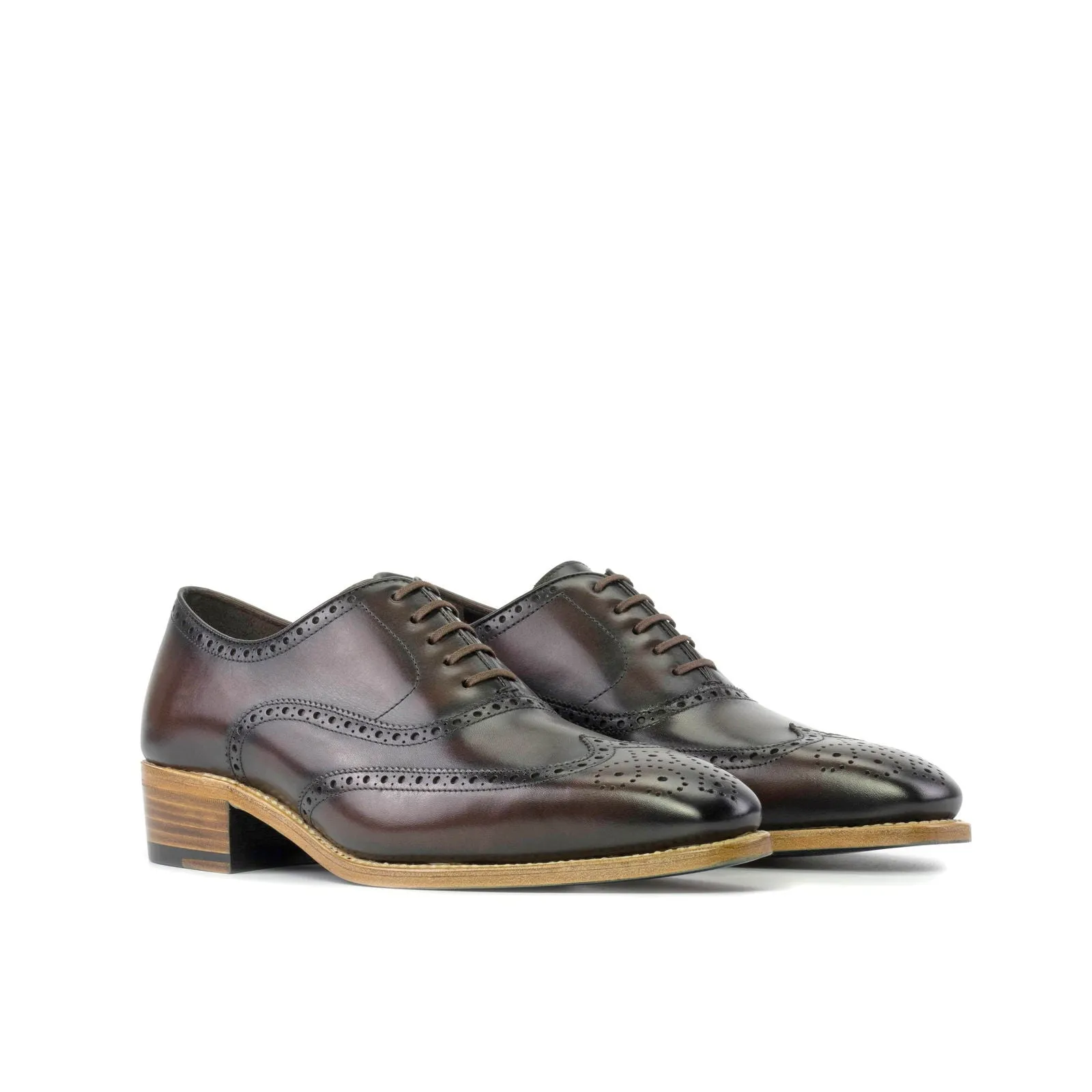 Men's Full Brogue Leather Shoes Goodyear Welt Wide Plus Size Dark Brown 5539