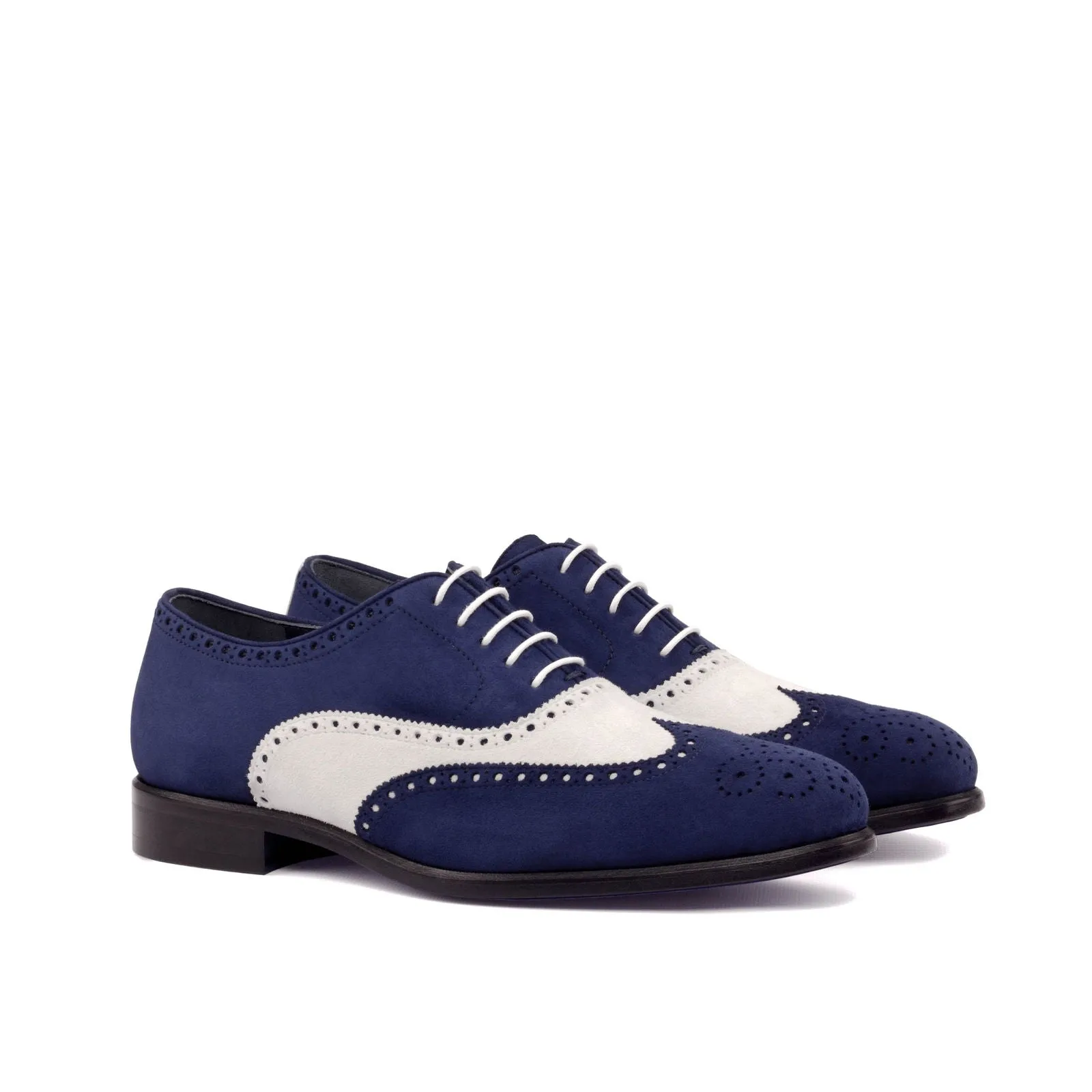 Men's Full Brogue Leather Shoes Wide Plus Size Blue White 3400