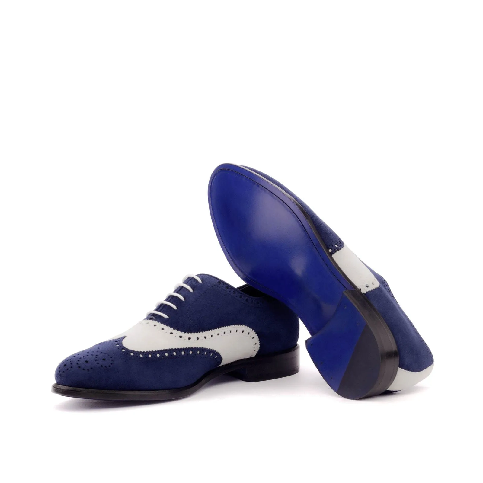 Men's Full Brogue Leather Shoes Wide Plus Size Blue White 3400