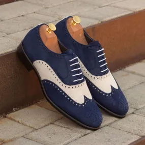 Men's Full Brogue Leather Shoes Wide Plus Size Blue White 3400