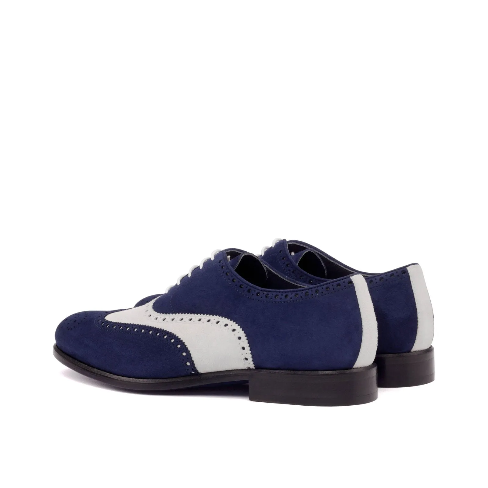Men's Full Brogue Leather Shoes Wide Plus Size Blue White 3400