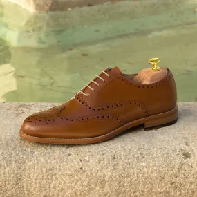 Men's Full Brogue Leather Shoes Wide Plus Size Brown 2411