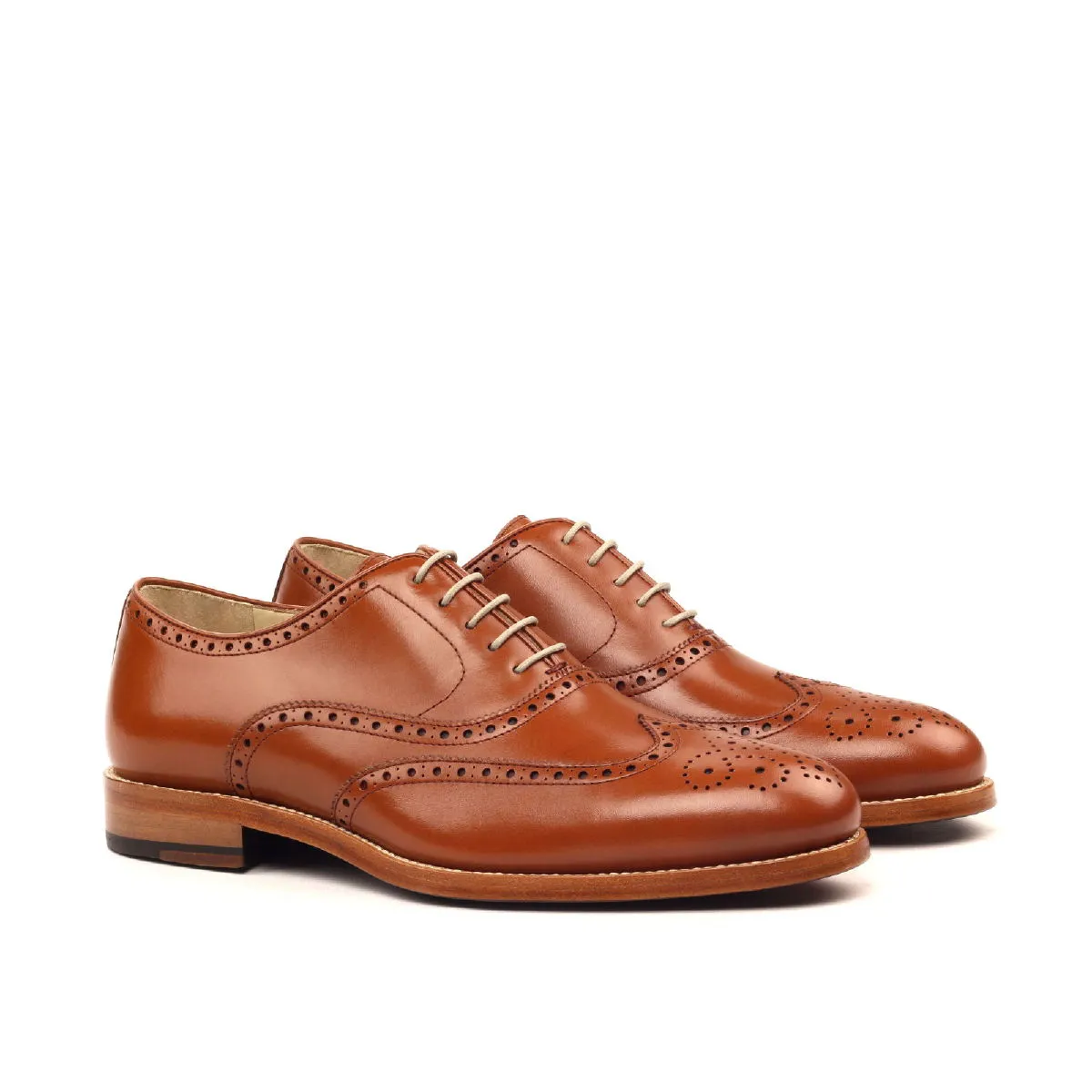 Men's Full Brogue Leather Shoes Wide Plus Size Brown 2411