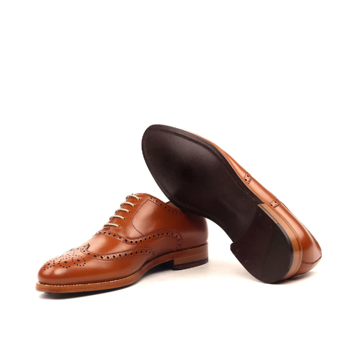 Men's Full Brogue Leather Shoes Wide Plus Size Brown 2411