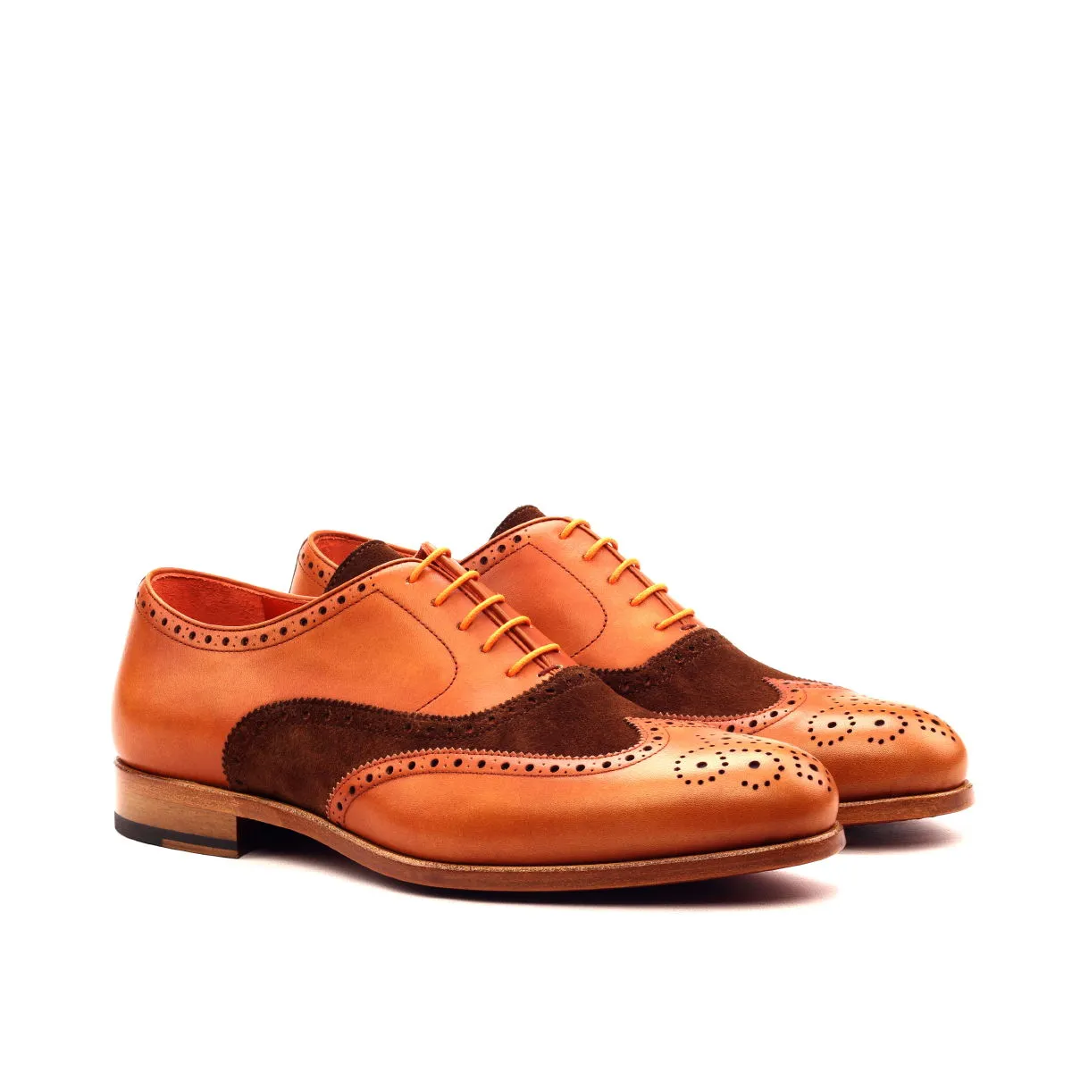 Men's Full Brogue Leather Shoes Wide Plus Size Brown 2528