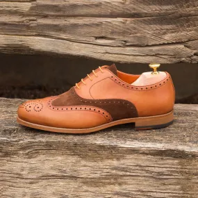 Men's Full Brogue Leather Shoes Wide Plus Size Brown 2528