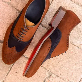 Men's Full Brogue Leather Shoes Wide Plus Size Brown Blue 1632