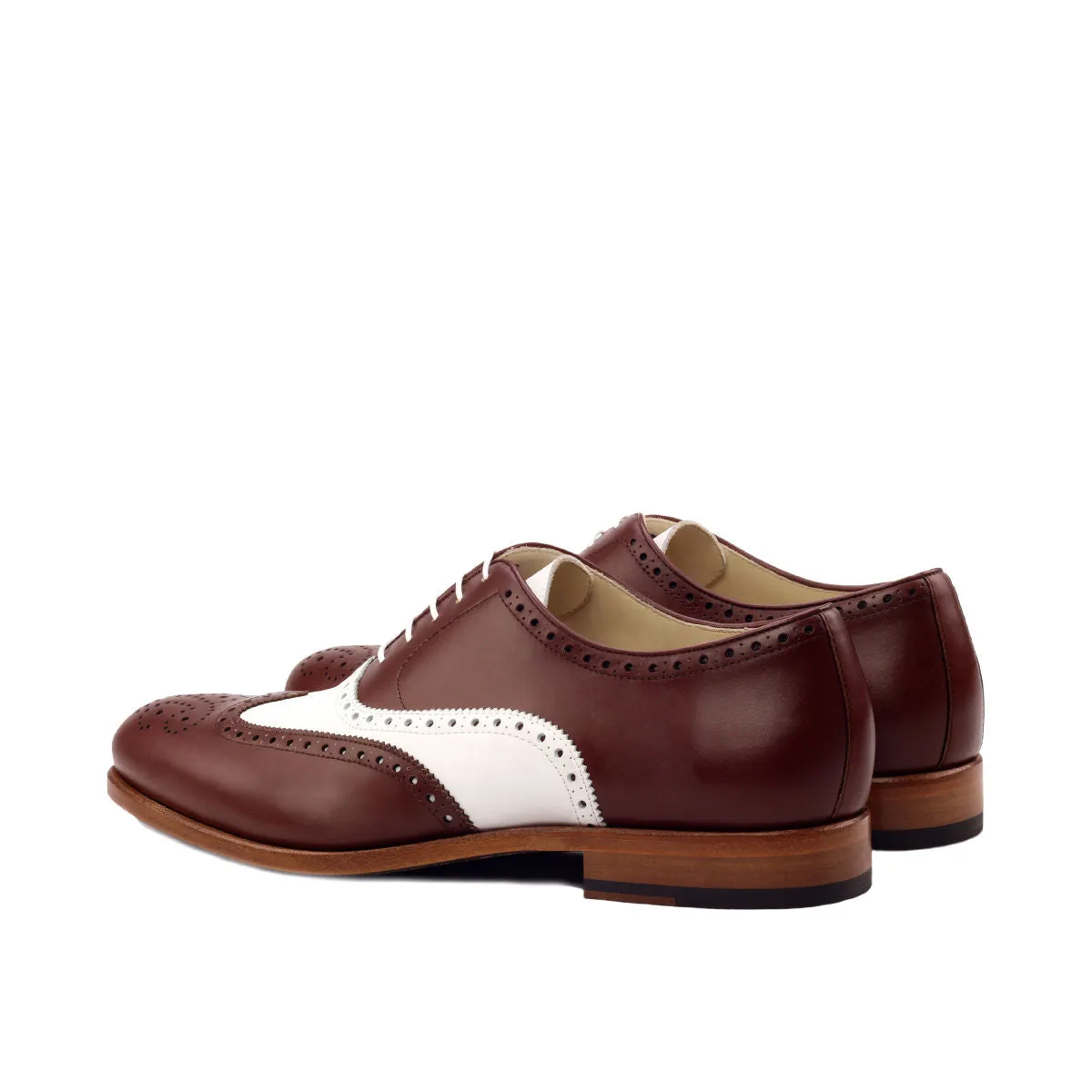 Men's Full Brogue Leather Shoes Wide Plus Size Brown White 2522