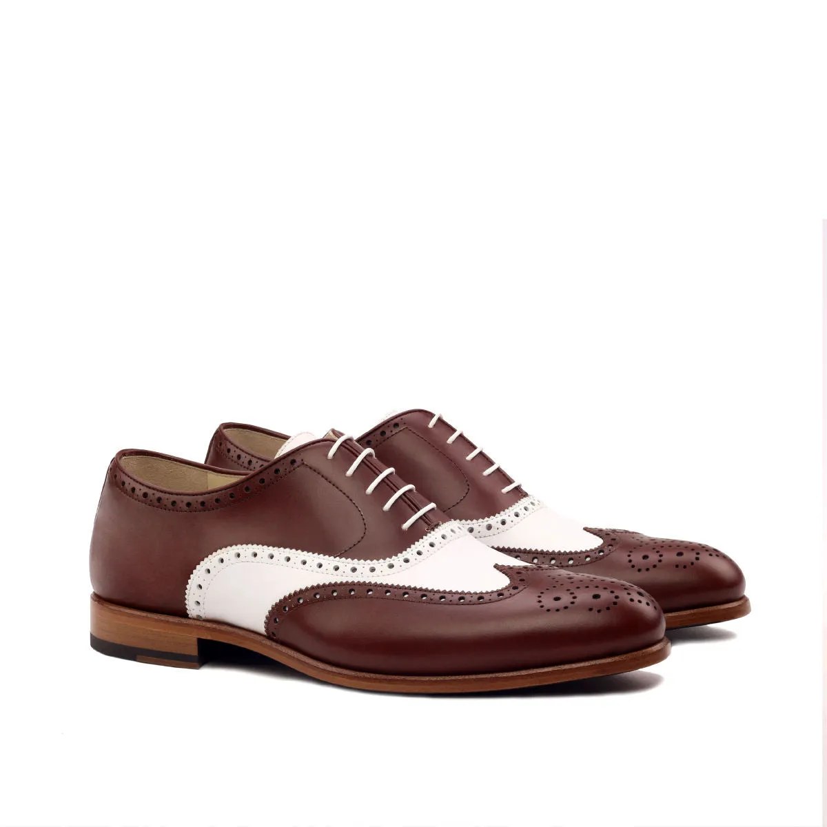 Men's Full Brogue Leather Shoes Wide Plus Size Brown White 2522