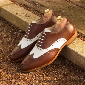 Men's Full Brogue Leather Shoes Wide Plus Size Brown White 2522