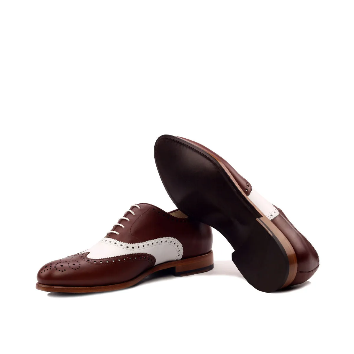 Men's Full Brogue Leather Shoes Wide Plus Size Brown White 2522