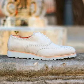 Men's Full Brogue Leather Shoes Wide Plus Size White 1635