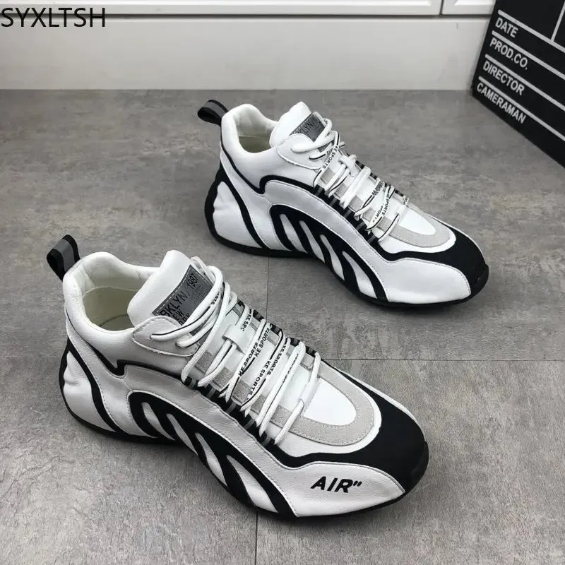 Men's Leather Casual Running Shoes - Chunky Designer Sneakers for Sports and Fashion