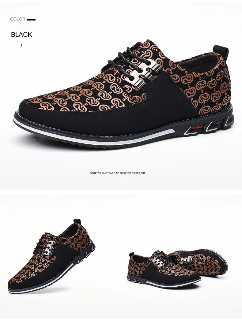 Men's Leather Casual Shoes Fashion Loafers Moccasins Breathable Slip On Driving Lace-Up Patchwork