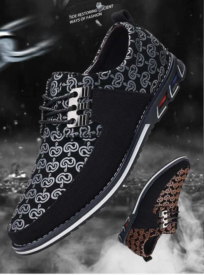 Men's Leather Casual Shoes Fashion Loafers Moccasins Breathable Slip On Driving Lace-Up Patchwork