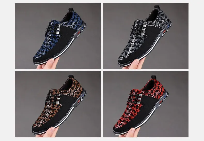 Men's Leather Casual Shoes Fashion Loafers Moccasins Breathable Slip On Driving Lace-Up Patchwork